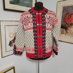 Like New Dale of Norway Size 38 Red and White Cardigan Jacket